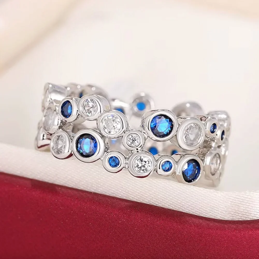 NEW 18k White Gold Sapphire Diamond Ring Band - Picture 1 of 7